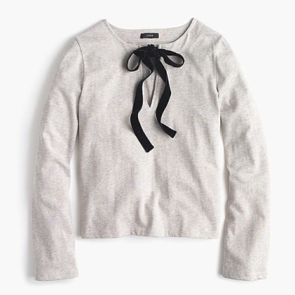 NEW ✨ J.Crew Grey Velvet Bow Keyhole Top XXS